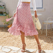 Women High Waist Boho Floral Print Wrap Midi Long Skirt