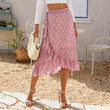 Women High Waist Boho Floral Print Wrap Midi Long Skirt