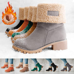 Women Winter Ankle Boots Low Heel Mid Calf Boots