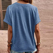 Women Solid Color Button V-neck Short Sleeves Tshirt