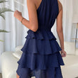 Women Halter Lotus Edge Sleeveless Dress