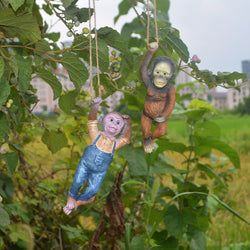 Mini Hanging Rope Garden Ornament Outdoor  Resin Monkey Chimp Sculpture