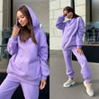 Women Solid Color Hoodies Set Tracksuit Set