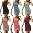 Women's Casual Crew Sleeveless Slim Ruched Bodycon Mini Dresses