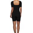 Women Square Neck Ribbed Knit Bodycon Short Jumpsuit