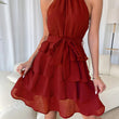 Women Halter Lotus Edge Sleeveless Dress