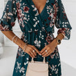Women V-neck High Split Flower Print Maxi Dress