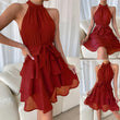 Women Halter Lotus Edge Sleeveless Dress
