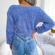 Women Solid Sexy Fashion Knitted  Long Sleeve V Neck Sweater