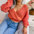 Women Solid Sexy Fashion Knitted  Long Sleeve V Neck Sweater
