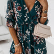 Women V-neck High Split Flower Print Maxi Dress