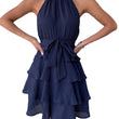 Women Halter Lotus Edge Sleeveless Dress