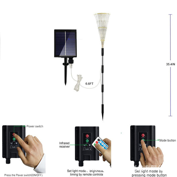 Solar Waterproof Garden Fireworks lamp Decorative String Lights with Remote
