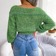 Women Solid Sexy Fashion Knitted  Long Sleeve V Neck Sweater