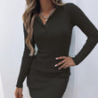 Women Knitted Button Slim Long Sleeves Dress
