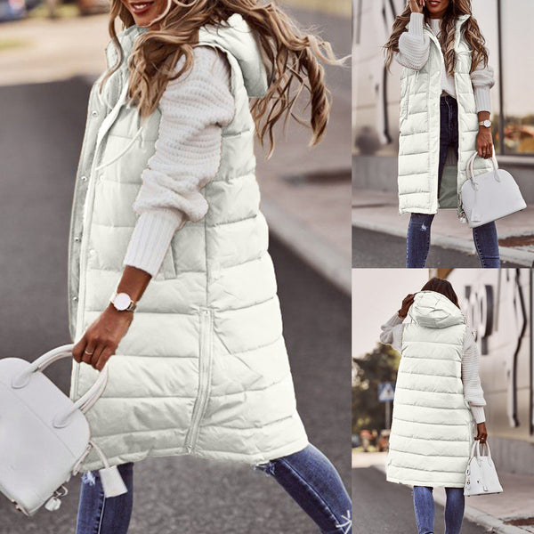 Womens Long Line Hooded Puffer Gilet Vest