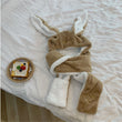 3in1  Rabbit Ears Hat Women Cute Warm Winter Thick Warm Long Hoodies Neck Scarf with Mittens