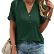 Women Solid Color Button V-neck Short Sleeves Tshirt