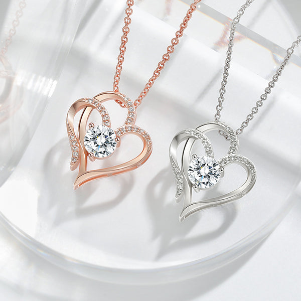 Double Heart Rhinestone Necklace