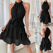Women Halter Lotus Edge Sleeveless Dress