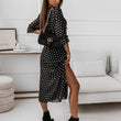 Women V-neck High Split Flower Print Maxi Dress