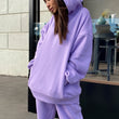 Women Solid Color Hoodies Set Tracksuit Set