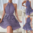 Women Halter Lotus Edge Sleeveless Dress