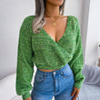 Women Solid Sexy Fashion Knitted  Long Sleeve V Neck Sweater