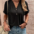 Women Solid Color Button V-neck Short Sleeves Tshirt