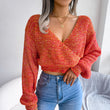 Women Solid Sexy Fashion Knitted  Long Sleeve V Neck Sweater