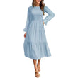 Womens Boho Round Neck Ruffle Sleeve Waisted Loose Long  Maxi Dress