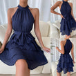 Women Halter Lotus Edge Sleeveless Dress