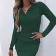 Women Knitted Button Slim Long Sleeves Dress
