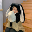 3in1  Rabbit Ears Hat Women Cute Warm Winter Thick Warm Long Hoodies Neck Scarf with Mittens