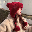 Women Knitted Fleece Pom Pom Beanie Hat